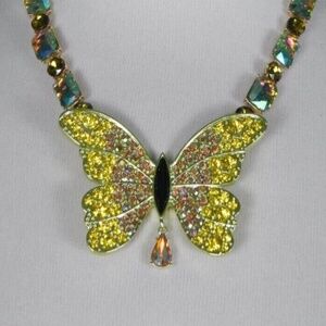 SOLD Betsey Johnson All A Flutter Crystal Big Butterfly Yellow Necklace Nwt